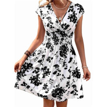 Dames Wikkeljurk Zomer V-Hals Cover-Ups Jurken Casual Zomerjurk Wit XXL