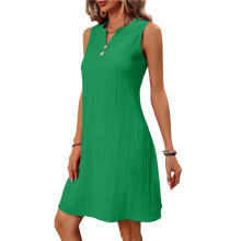 Dames Casual A-Lijn Jurk 2025 Mouwloos V-Hals Geplooide Zomerjurk Losse Tankjurken Groen S