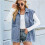 Damen Vintage Jeansweste Übergroße Button-Down-Jeansweste Blau M 4
