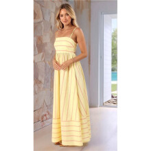 Women'S Striped Back Smocked Maxi Dress Spaghetti Strap Cut Out Flowy Swing Long Dress Yellow XL