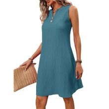 Women Casual A- Dress 2025 Sleeveless V Neck Pleated Sundress Loose Tank Dresses L