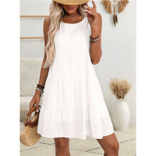 Vestidos de Verão para Mulheres 2025 Vestidos de Verão Casuais e Soltos Saídas de Praia Vestidos Esvoaçantes Sem Mangas Branco XXL