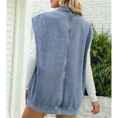 Damen Vintage Jeansweste Übergroße Button-Down-Jeansweste Blau M 1