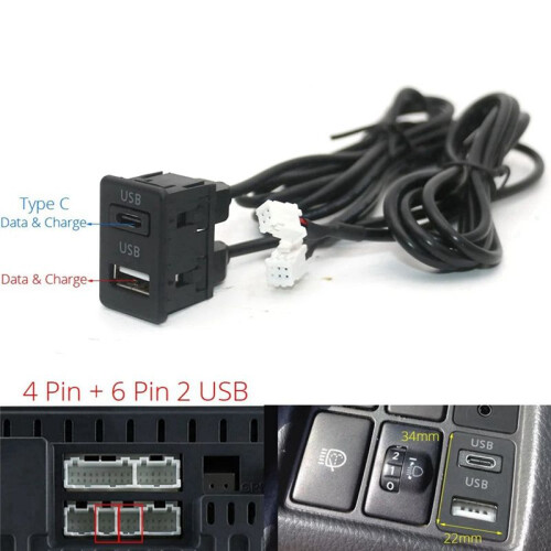 Car Dash Mount USB+TYPE-C Port Panel Interface Extension Cable Adapter Car Dashboard Vehicle Navigation USB Socket 2