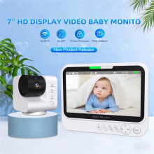 Monitor per Bambini con Video da 7 Pollici, Protezione Sicurezza, Visione Notturna A Infrarossi, Panoramica, Inclinazione, Zoom, Videosorveglianza,