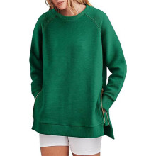 Pluss-størrelse genser for kvinner Casual topper Sideslitt i kanten Koselig fleece-genser med rund hals og pustende stoff, flagrende passform,