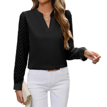 Chiffon Blouse For Women With Split Sleeve Design And V Neck Elegant Business Casual Top Slimming Vertical Grain Fabric Suitable For Work Party