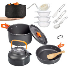 Kompakt opbevaringssæt til camping, fødevaregodkendte materialer til sikker madlavning, non-stick belægning, nem at rengøre, let design, perfekt