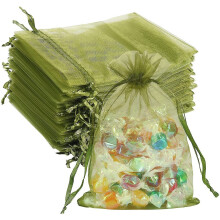 Organzapussit, vihreät organza-lahjapussit monikäyttöisiin lahjapusseihin, läpikuultava organzamateriaali tarjoaa näkyvyyttä, kiristysnyöri
