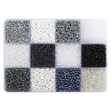 12 Grid Spacer Beads Charm Loose Beads-Black white gray 1