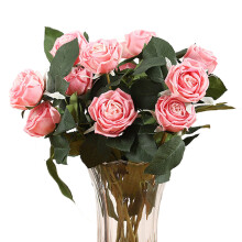 Flori artificiale de mătase artificială cu valvă de apă din cupru, buchet de trandafiri, set elegant de flori false, aspect realist, pentru decor