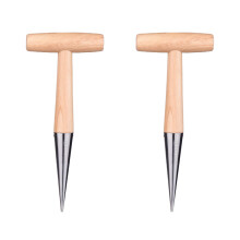 Piantatoio per maiali in acciaio inox, manico in legno - Accessori da giardinaggio, design ergonomico a T per comfort ed efficienza, leggero e