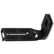 Suporte em L universal para câmeras DSLR, com sistema de liberação rápida para facilitar a montagem.