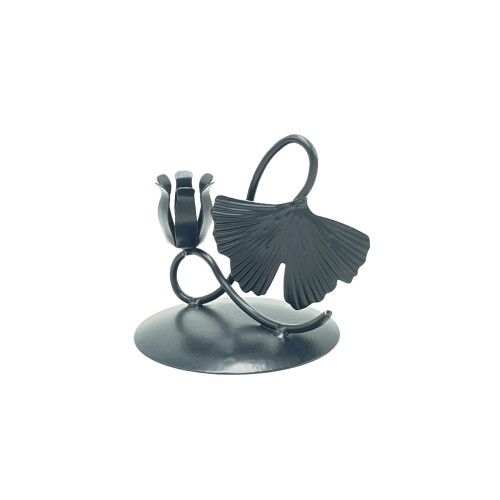 Iron Ginkgos Leaf Candle Holder Pillar-Black Type H