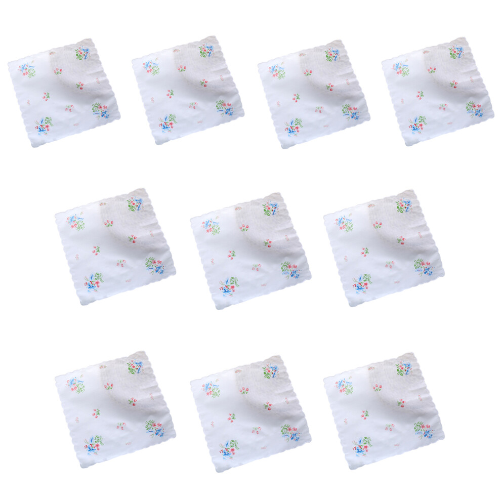 Blue 10Pcs Women Florals Handkerchiefs Pocket Hankies-Style 4