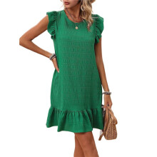 Robes D'Été pour Femmes, Col Rond, Manches Courtes, Ourlet à Volants, -Robe Décontractée, Vert M