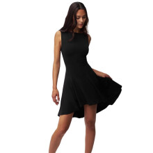 Robe Décontractée Basique Sans Manches pour Femme, Coupe Slim, Couleur Unie, Noire, Taille L