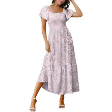 Robe D'Été Mi-Longue à Volants et Col Carré pour Femme, Style Bohème, Smockée, Fluide, à Volants, avec Poches, Style 2, Taille XXL