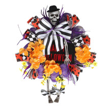 Halloween-Kranz für die HaustüR, Halloween-Netzkranz, KüRbis und Menschliches Skelett mit Beinen, Lustige Halloween-Veranda-Dekoration