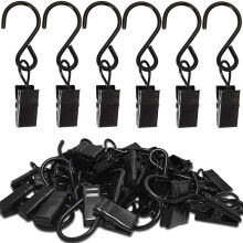 50 Ganchos en Forma de S de Acero Inoxidable para Cortinas, Clips para Colgar Luces de Fiesta, Tiendas de CampañA, DecoracióN de Patios, Negro