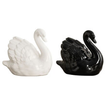 2 StüCk WeißE Schwarze Schwan-Skulptur-Dekoration, Elegante Keramik-Schwanen-Paar-Figur-Statue für HeimbüRo-Dekor