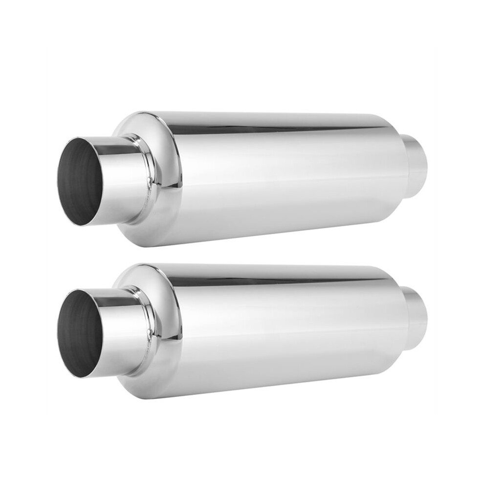 2Pcs Car Exhaust Muffler 2.5 Inch Inlet Stainless Steel Universal Resonator 12 Inch Long Performance Muffler 6031668146049