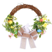 Osterfrühlingskranz, Künstlicher Osterhasenkranz mit Pastelleiern und Gemischten Blumen für Tür- und Außendekoration