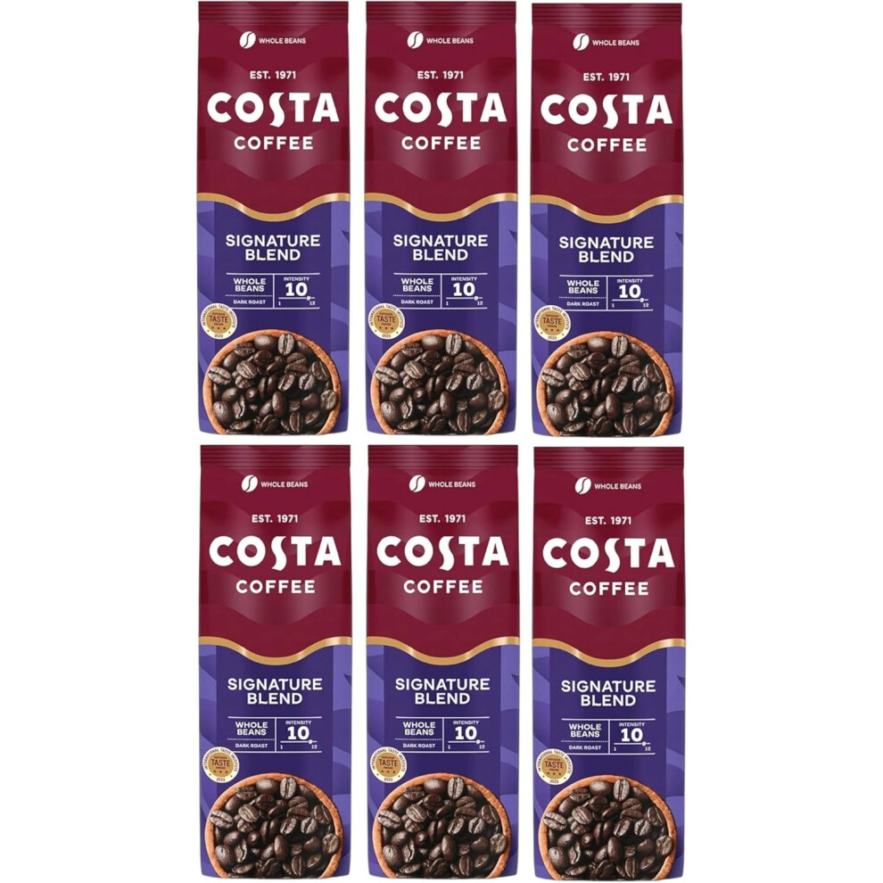 Costa Coffee Signature Blend Roast Whole Coffee Beans, 1Kg (Pack Of 6, Total 6000 Grams) Dark