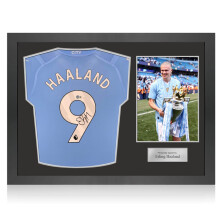 Erling Haaland Signed Manchester City 2023-24 Football Shirt. Icon Frame