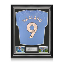 Erling Haaland Signed Manchester City 2023-24 Football Shirt. Superior Frame: Premier League Winner