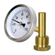 2-delad termometer med kopparhölje 1/2" skruv-in-buffert panna värme 120C vattentemperaturmätare