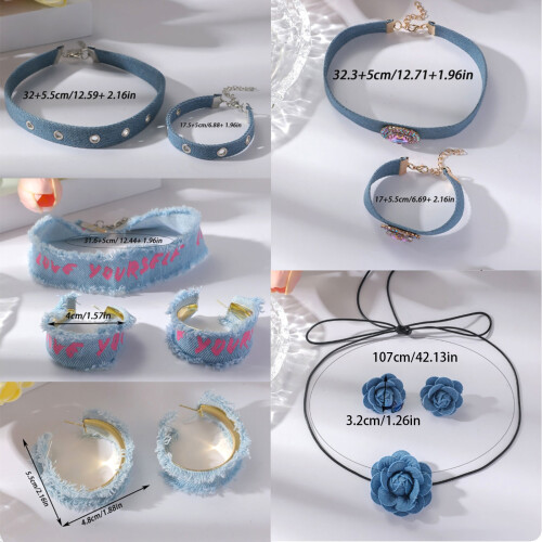 Collier ras du cou bleu denim-T2176 ensemble de 4 pièces 1
