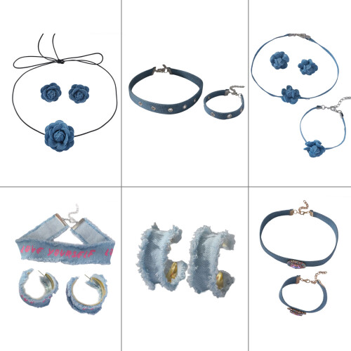 Collier ras du cou bleu denim-T2176 ensemble de 4 pièces 2