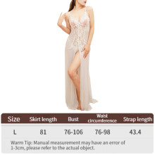 Babydoll Lingerie per donna, pigiama in pizzo trasparente con scollo a V profondo, spalline regolabili e spacco laterale alto, pigiama lungo maxi con