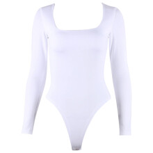 Top sexy da donna, body a maniche lunghe a doppio strato con scollo quadrato, design aderente che valorizza le curve, slip tanga in tessuto