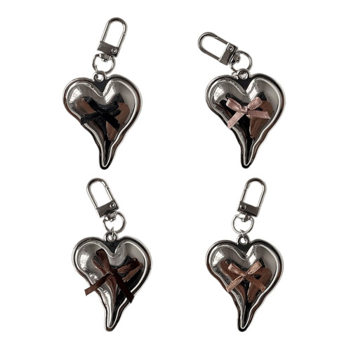 Love Silver Heart Bag Charm Bowknot Keyring-Light coffee 1