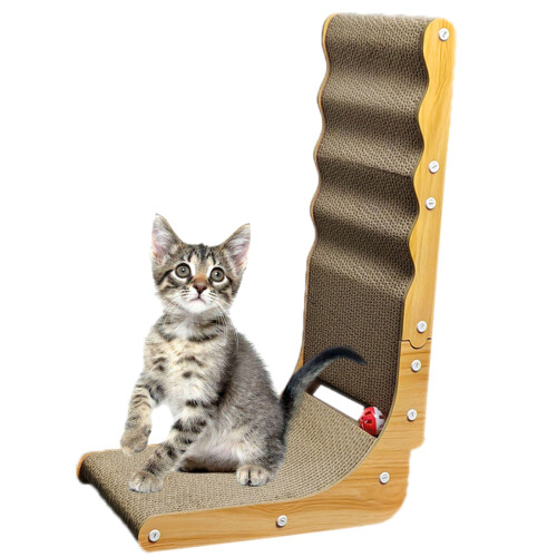 Cats Scratching Teasing Toy with L-shaped Scratch Pad with-2