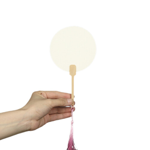 Éventail chinois en papier de riz, rond blanc-Extra petit rond
