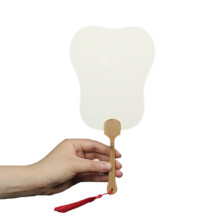 Éventail chinois en papier de riz, rond blanc avec-mini plantain