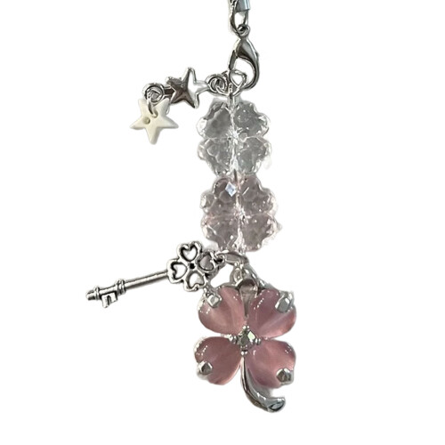 Handgefertigte Perlen-Handykette mit vierblättrigem-Rosa
