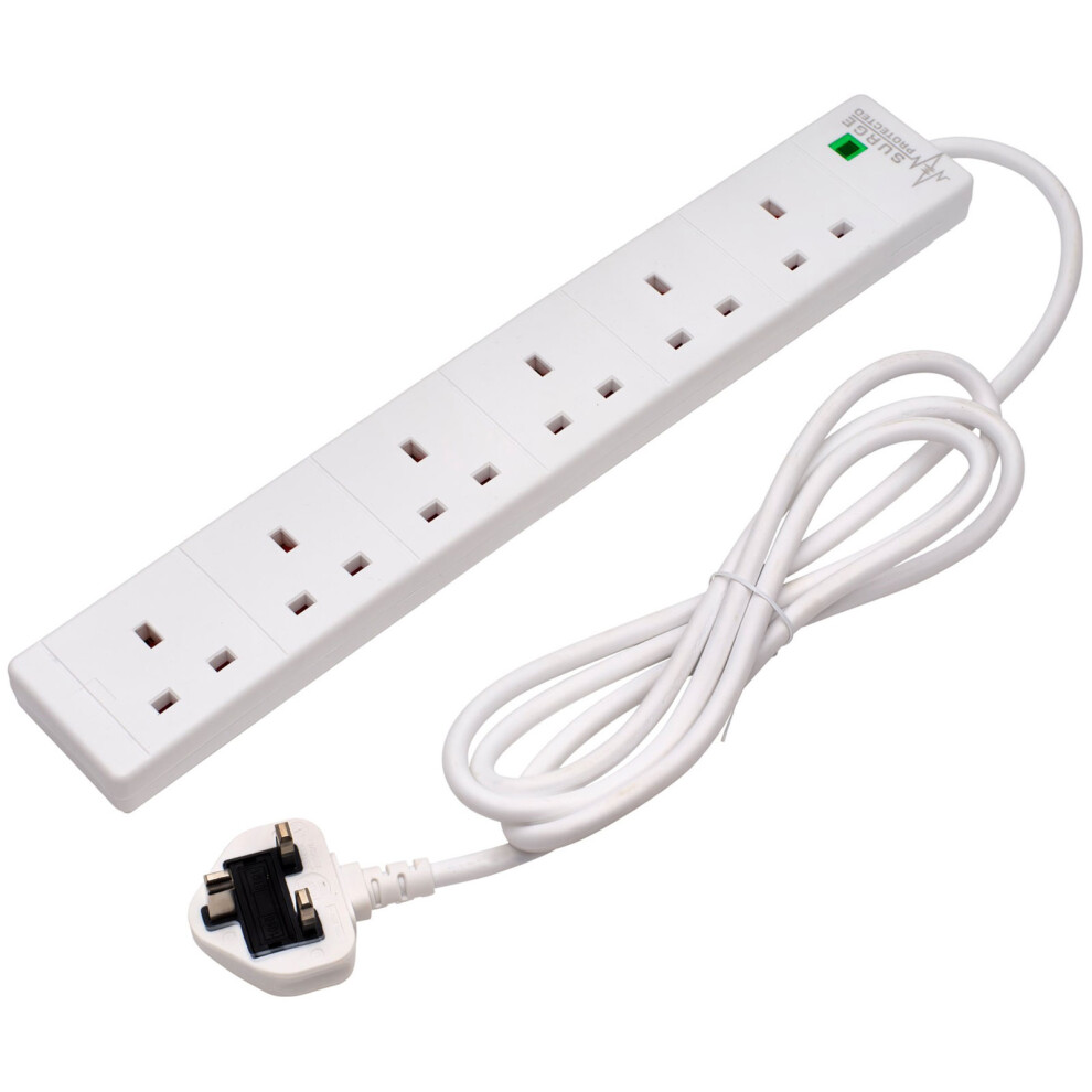 Draper 09659 Six Socket Surge Protected Extension Lead With Neon Indicator, 2M