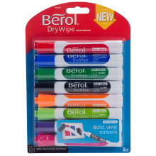 Berol Dry Wipe Bullet Tip Whiteboard Marker - Assorted Colours (Pack of 8)
