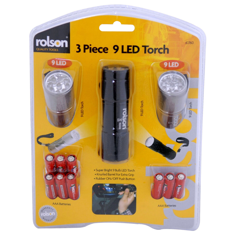 1 Pack - Rolson 61760 3pc 9 LED Aluminium Torch Set