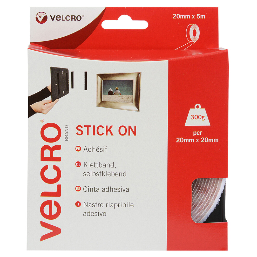 VELCRO® Brand Stick On Tape 20mm x 5m - White - Image 6
