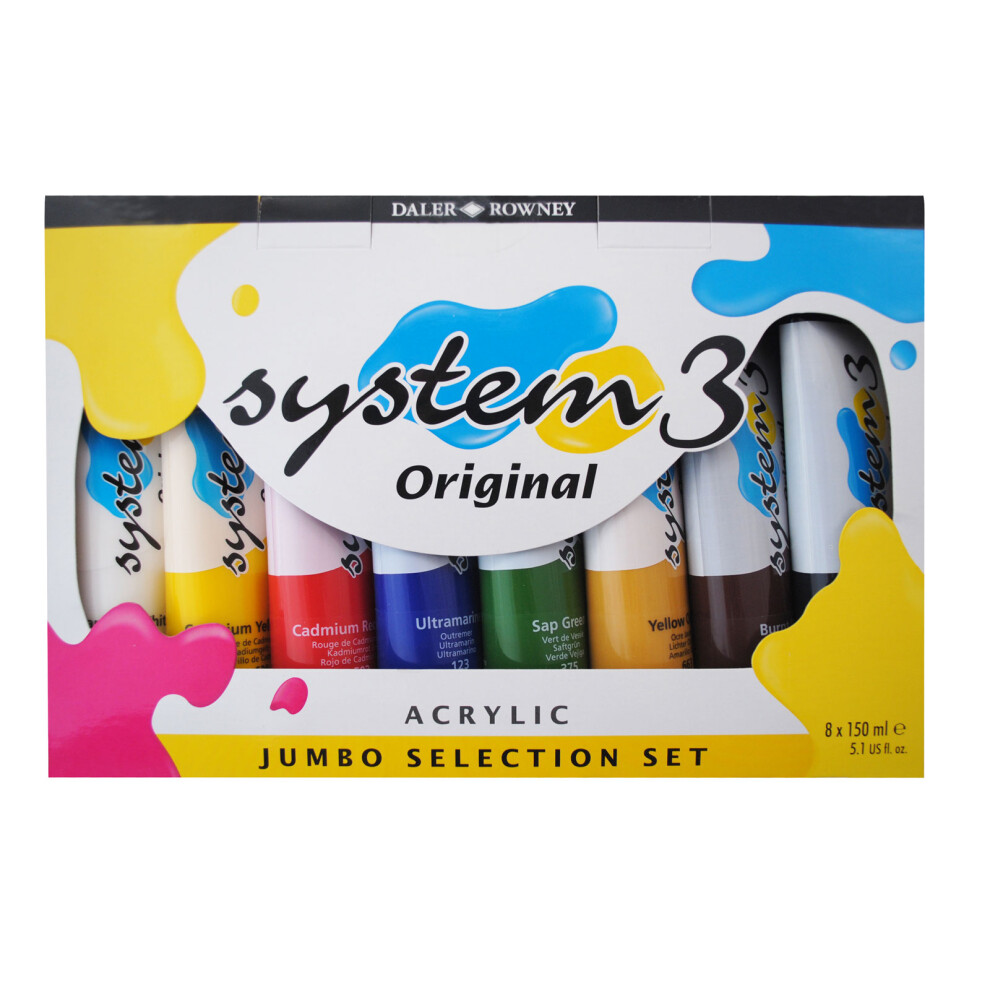 1 Pack - Daler Rowney System 3 Acrylic Paint Assorted Set (8 x 150ml Tubes)