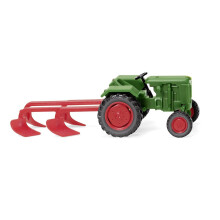 Wiking 039802 H0 Tractor Normag Factor I with Plough Reseda Green Miniature Model 1:87 - Not a Toy