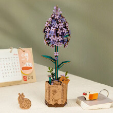 Lilac Wooden Puzzle 3D Flower Model Building Kit In Vase Self Assemble DIY