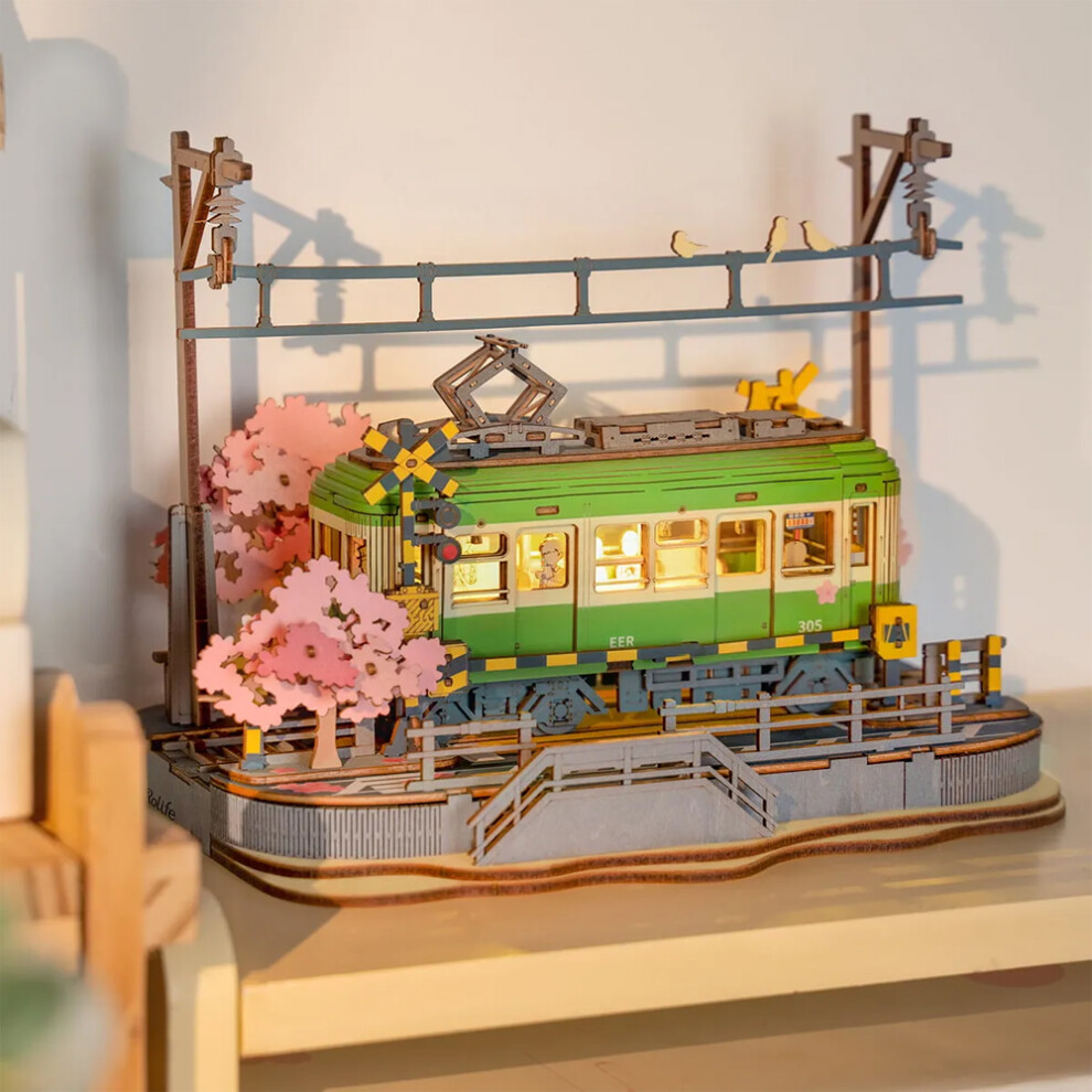 Rolife Robotime Sakura Tram Train Journey 3D Wooden Model Kit Puzzle Tgs02