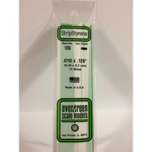 EverGreen EVG106 0.01 x 0.125 in. Styrene Strips Railroad Scratch Building Supply, White
