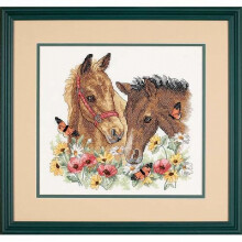 Dimensions Stamped Cross Stitch Kit 12"X11"-Horse Friends